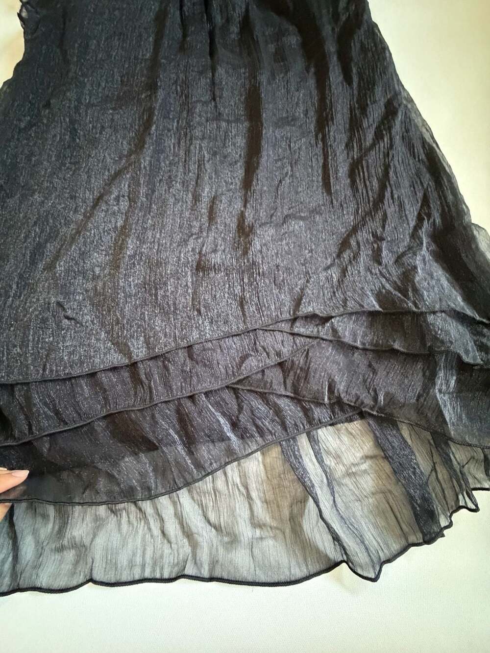 Pretty Angel Black Sheer Ruffle Babydoll Dress L Fairy Whimsy Y2K Goth - Picture 5 of 7